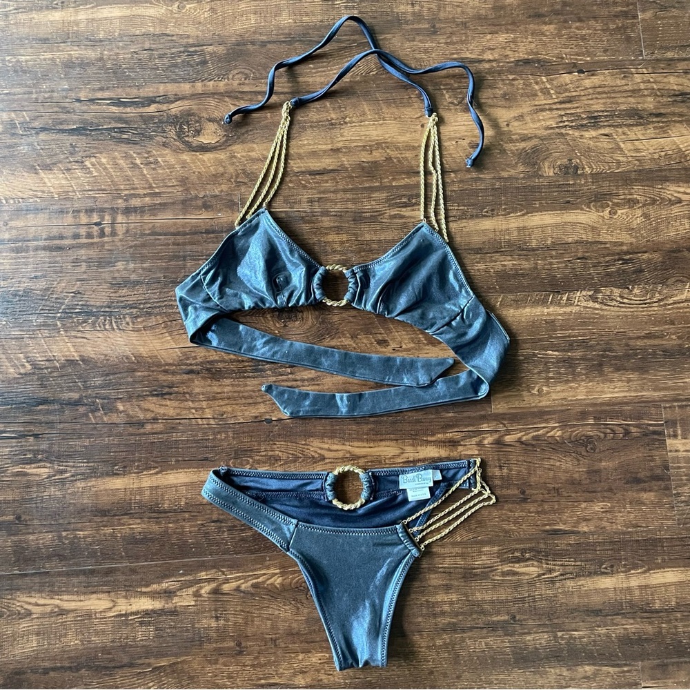 *Rare* BEACH BUNNY "Ball and Chain" Metallic blue Bikini Women’s Swimsuit- M/L